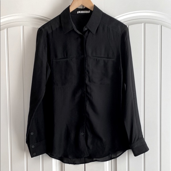 T by Alexander Wang 100% Silk Women's Blouse Top Black Size Small Long Sleeve‎ - Picture 1 of 8